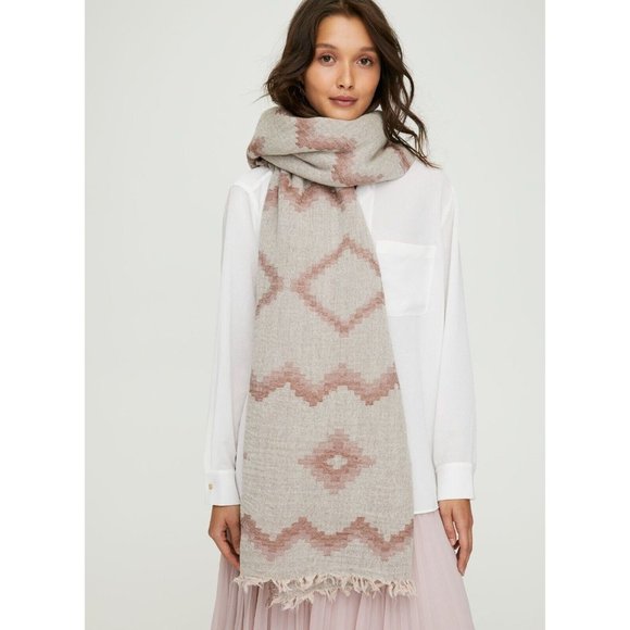 Aritzia Accessories - Aritzia WILFRED Light Pink Reversible Wool Diamond Mosaic Blanket Scarf One Size